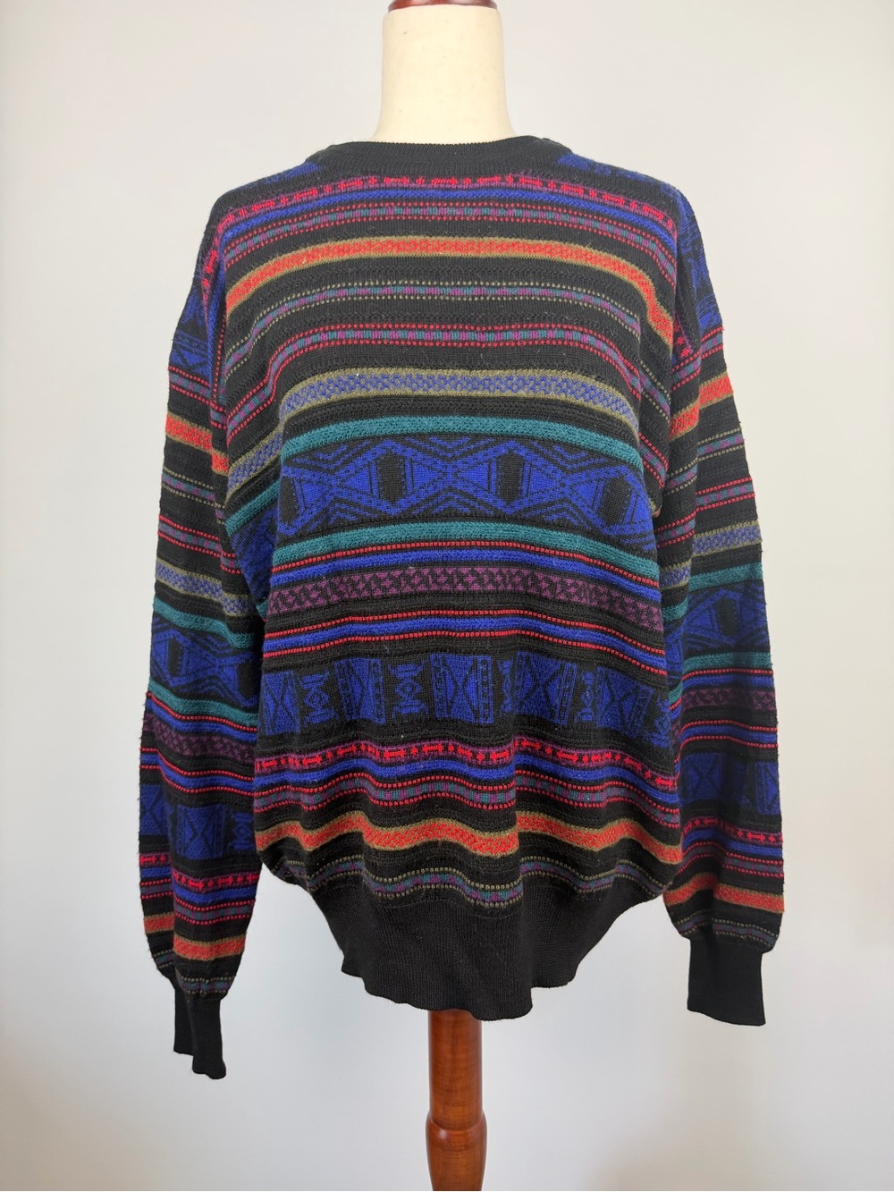 Meister Men's Multicolor Wool Blend Patterned Crewneck Sweater Size L